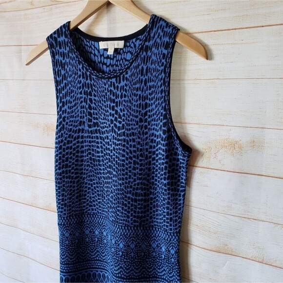Etcetera Fit and Flare Knit Sleeveless Dress Blue Black Women's Size Medium - Picture 2 of 8